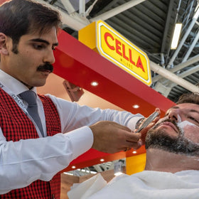 CELLA foam on face demo showing protective cushion and reduced razor friction