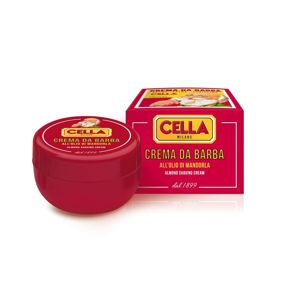 CELLA front tub Milan 150g showing packaging and product identity for trusted shave
