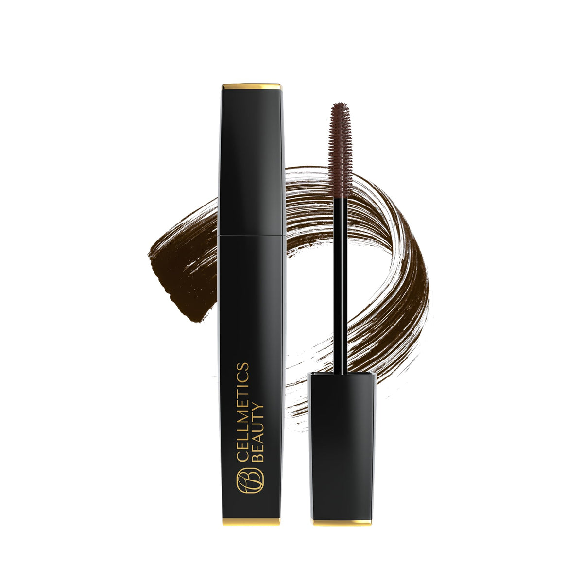 Cellmetics Beauty front packaging showing brown mascara and benefits