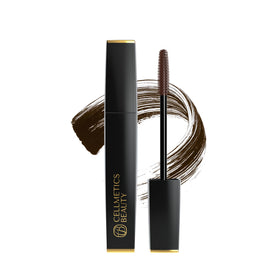 Cellmetics Beauty front packaging showing brown mascara and benefits