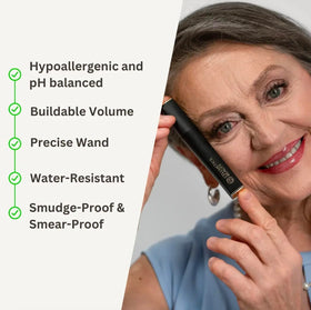 Cellmetics beauty brush texture swipe demonstrating smooth, lightweight formula for natural volume
