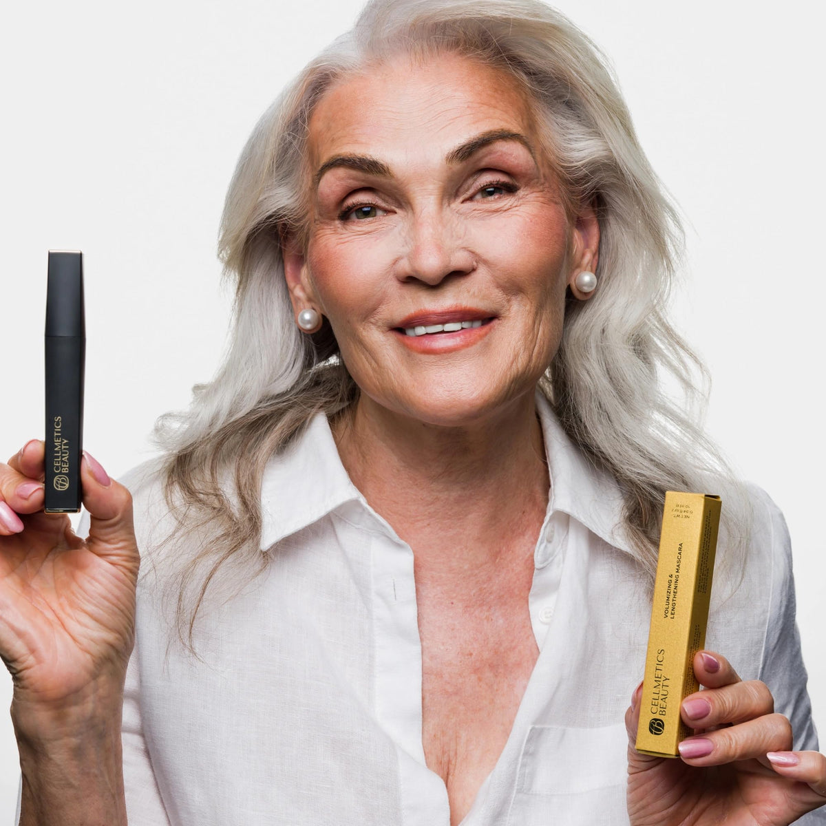 Cellmetics Beauty swatch of mascara texture showing smooth, lightweight formula benefit