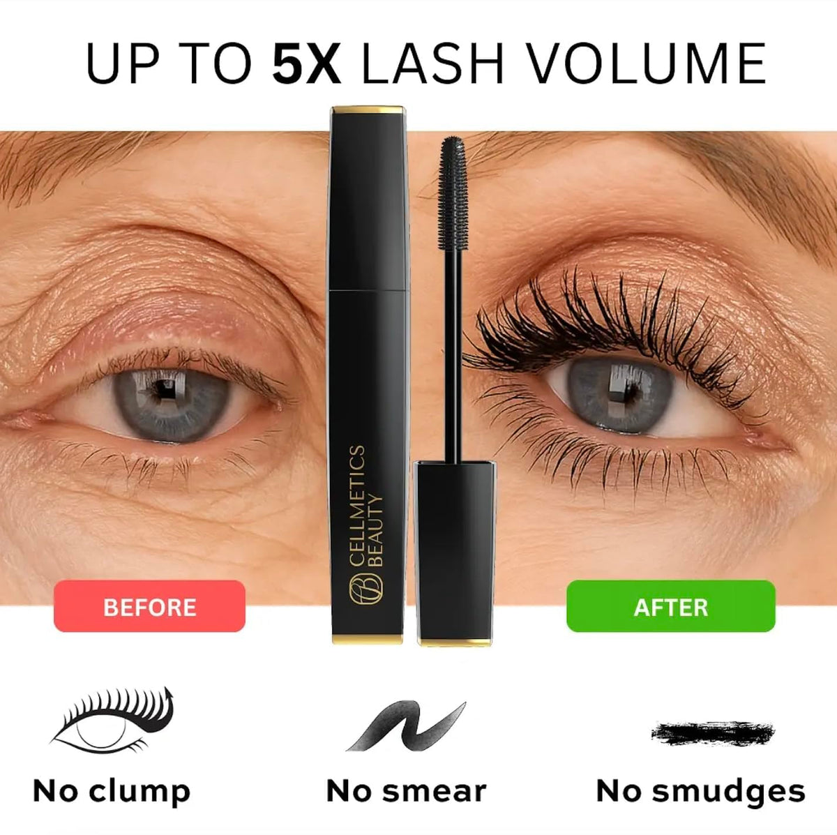 Cellmetics beauty wand close-up showing bristles that separate lashes for clump-free application