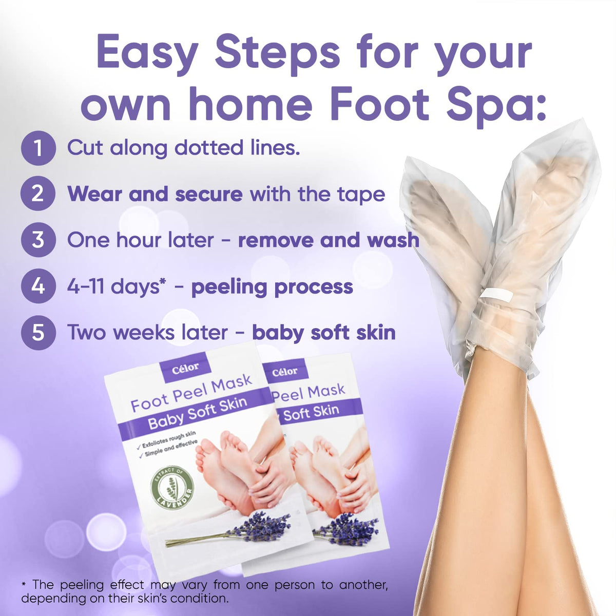 CÉLOR person wearing booties for one hour demonstrating easy at-home use