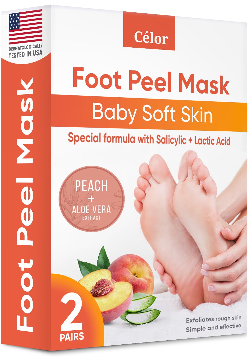 CÉLOR front packaging showing two pairs and peach scent for clear contents benefit