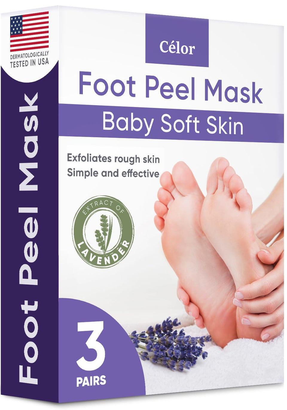 CÉLOR front packaging showing three pairs and lavender scent benefit