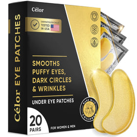 CÉLOR front packaging showing gold under eye patches and clear benefits