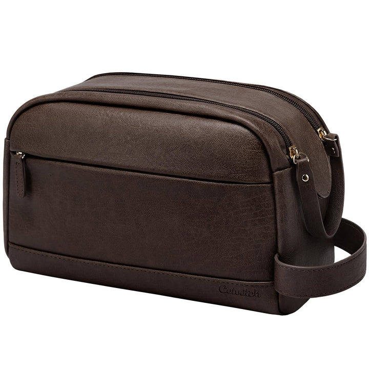 Celvetch toiletry bag front view shows compact vintage style and easy carrying