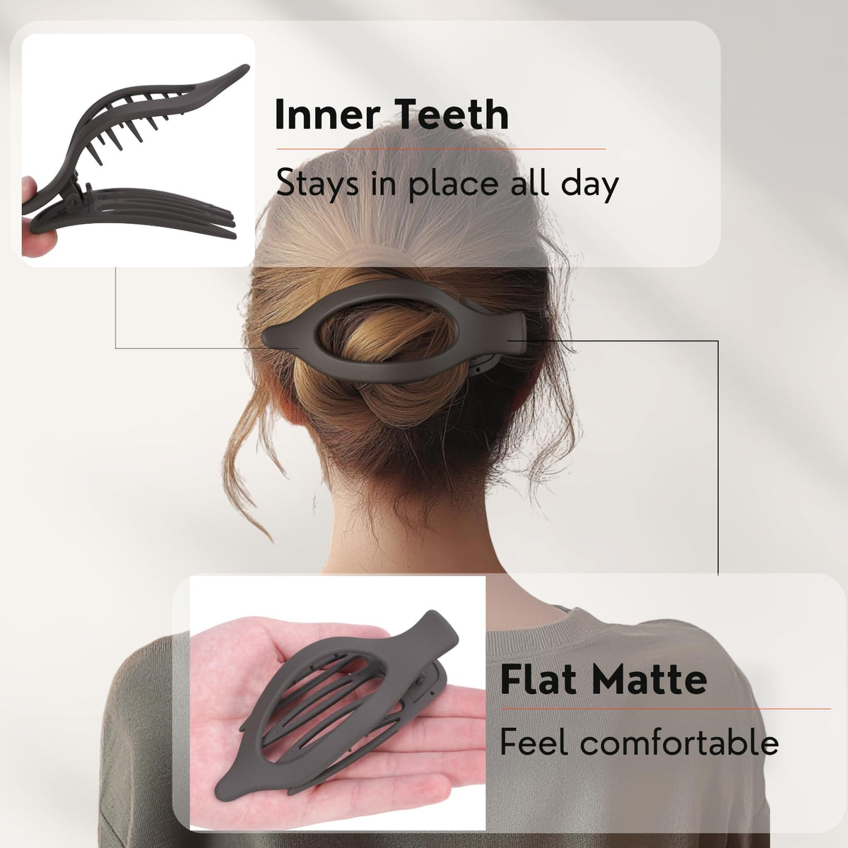 CENTSTAR clip holding hair in half-up style demonstrating secure hold and everyday wear benefit