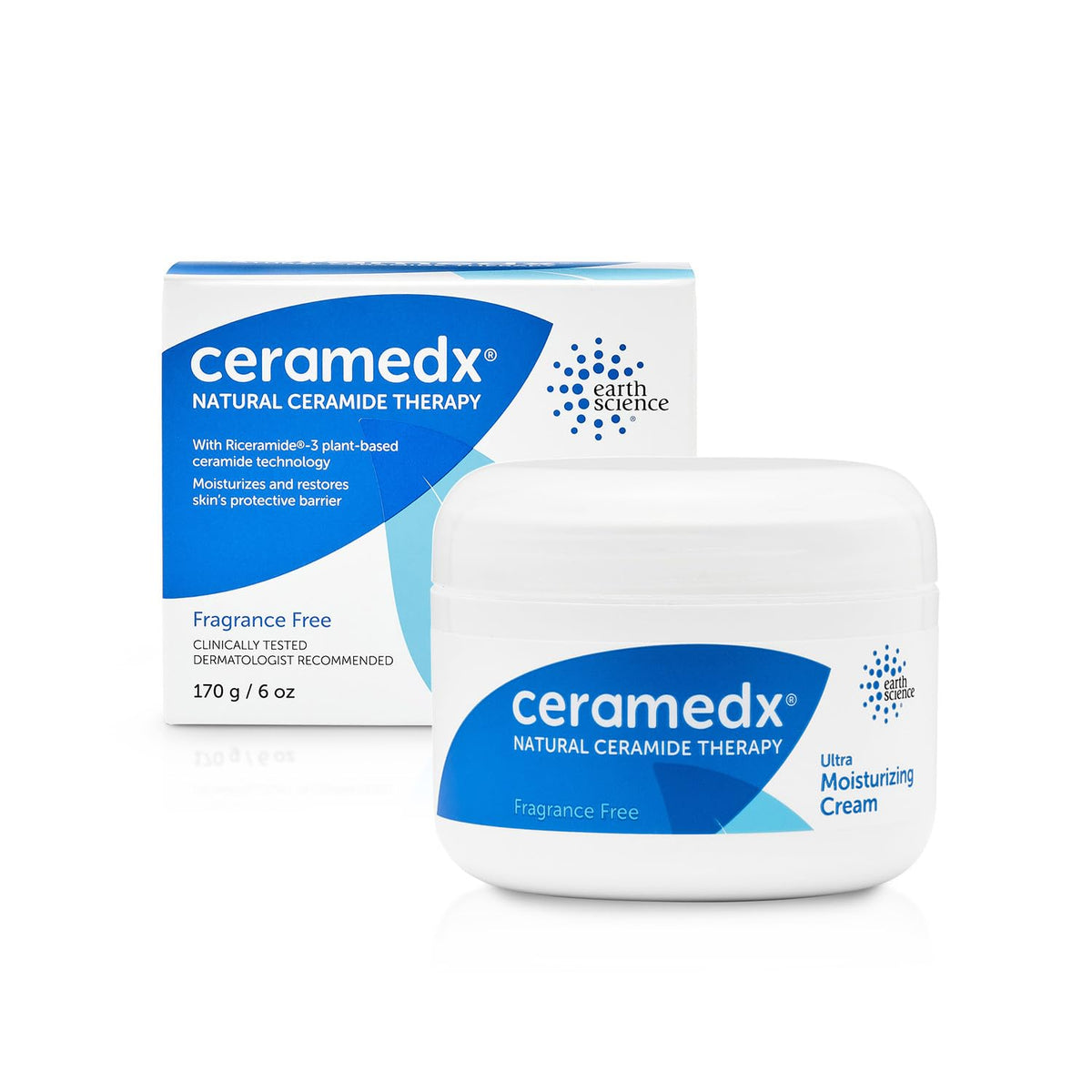 Ceramedx front packaging showing 6 oz jar and unscented label benefit