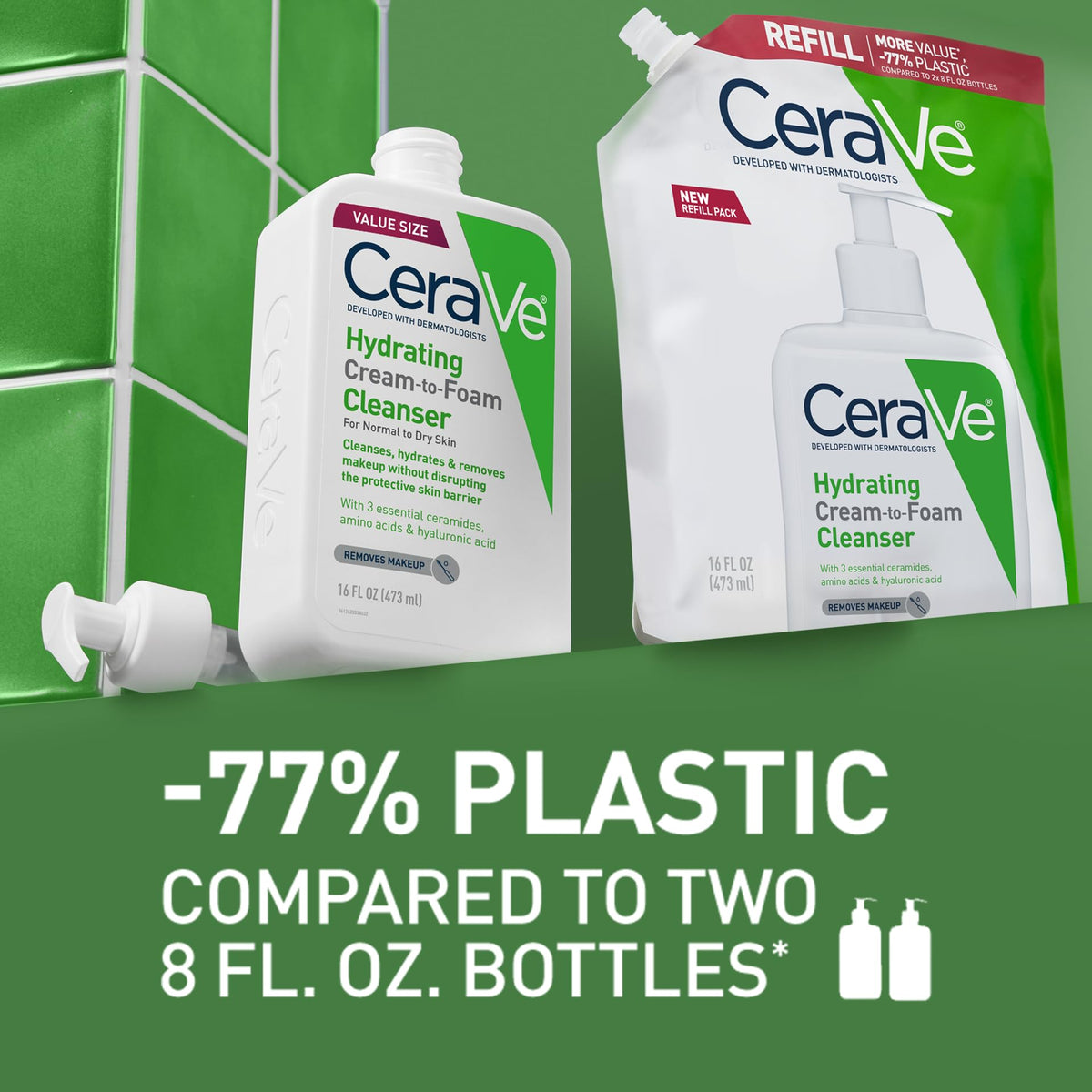 CeraVe 16 ounce bottle beside hand for scale and value