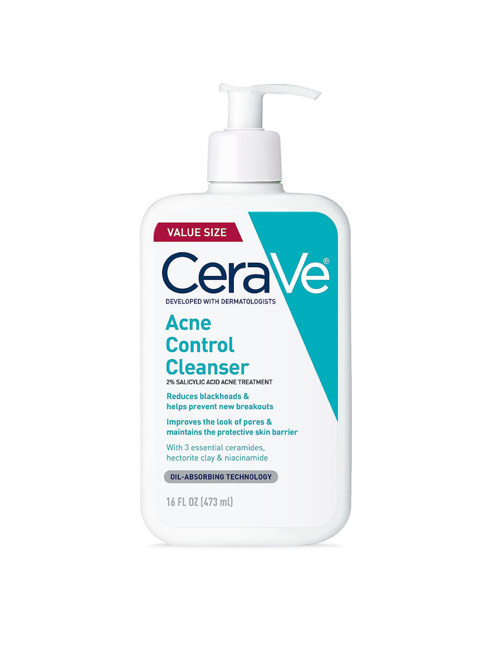 CeraVe cleanser front packaging showing label and 16 oz size for effective acne care