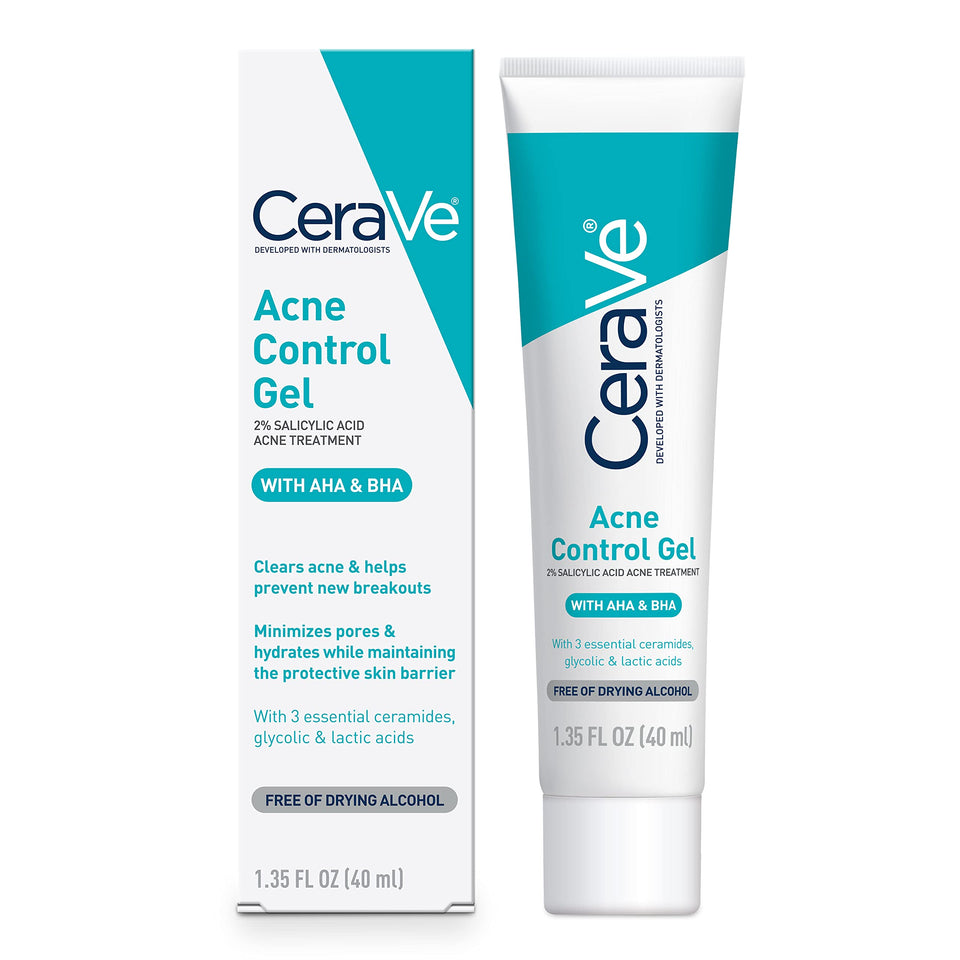 CeraVe front packaging showing bottle and product name, clear Acne treatment benefit