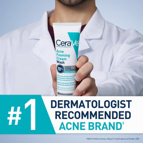 CeraVe ingredient label close-up showing benzoyl peroxide and ceramides