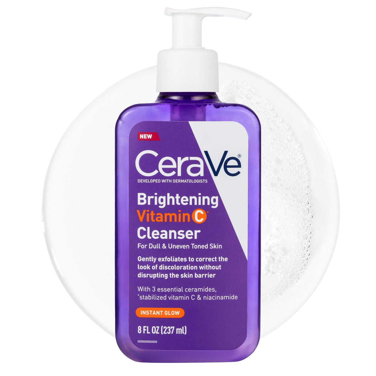 CeraVe front packaging of Brightening Vitamin C Cleanser showing label and size benefits