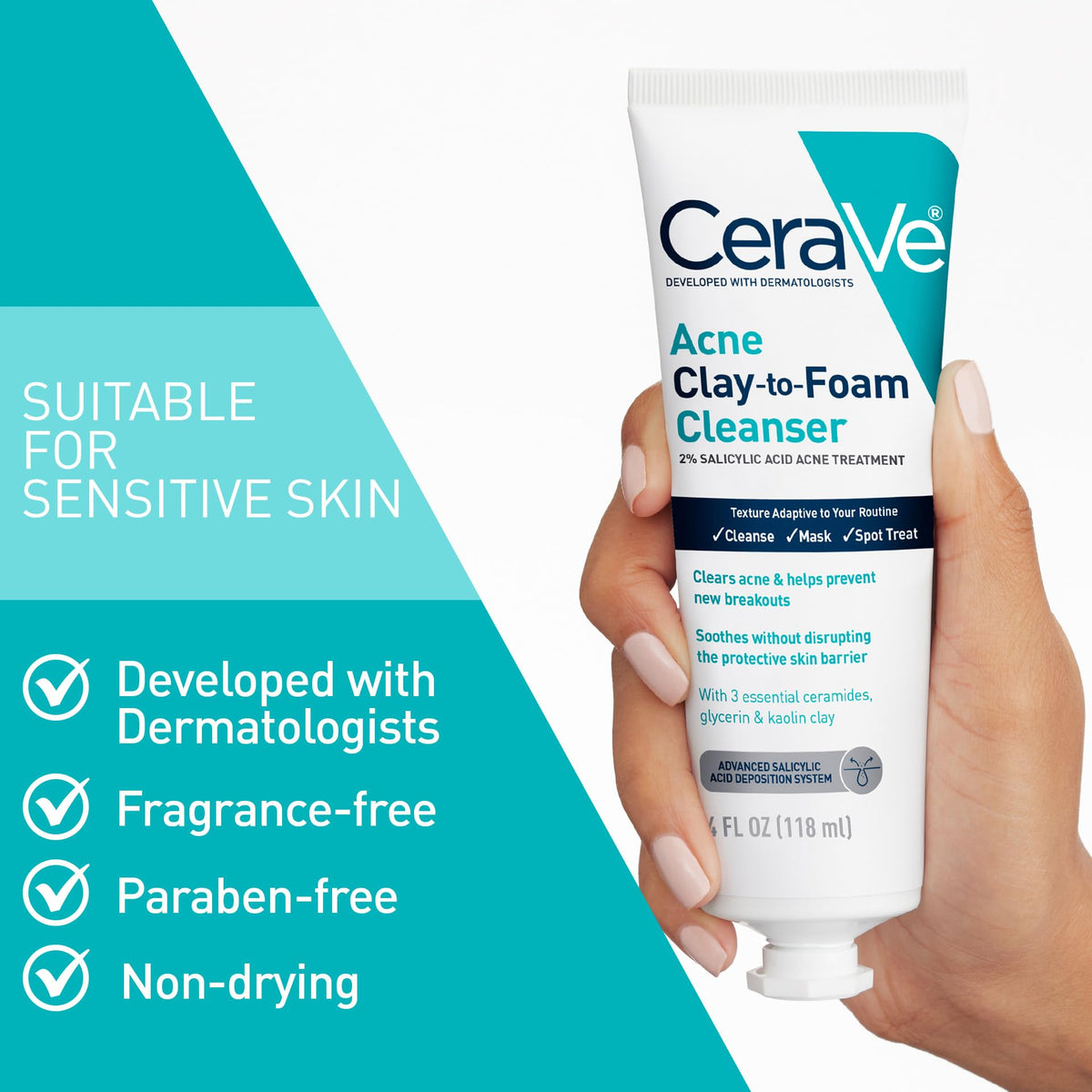 CeraVe ingredient label highlighting 2% salicylic acid and ceramides