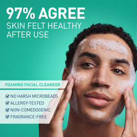 CeraVe cleanser in hand being lathered to remove oil effectively