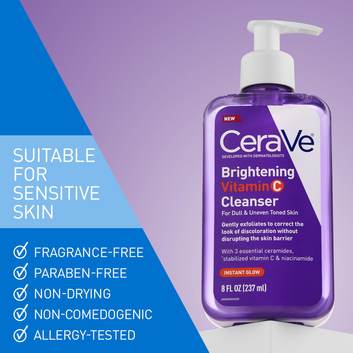 CeraVe cleanser in hand being massaged into wet skin demonstrating gentle use