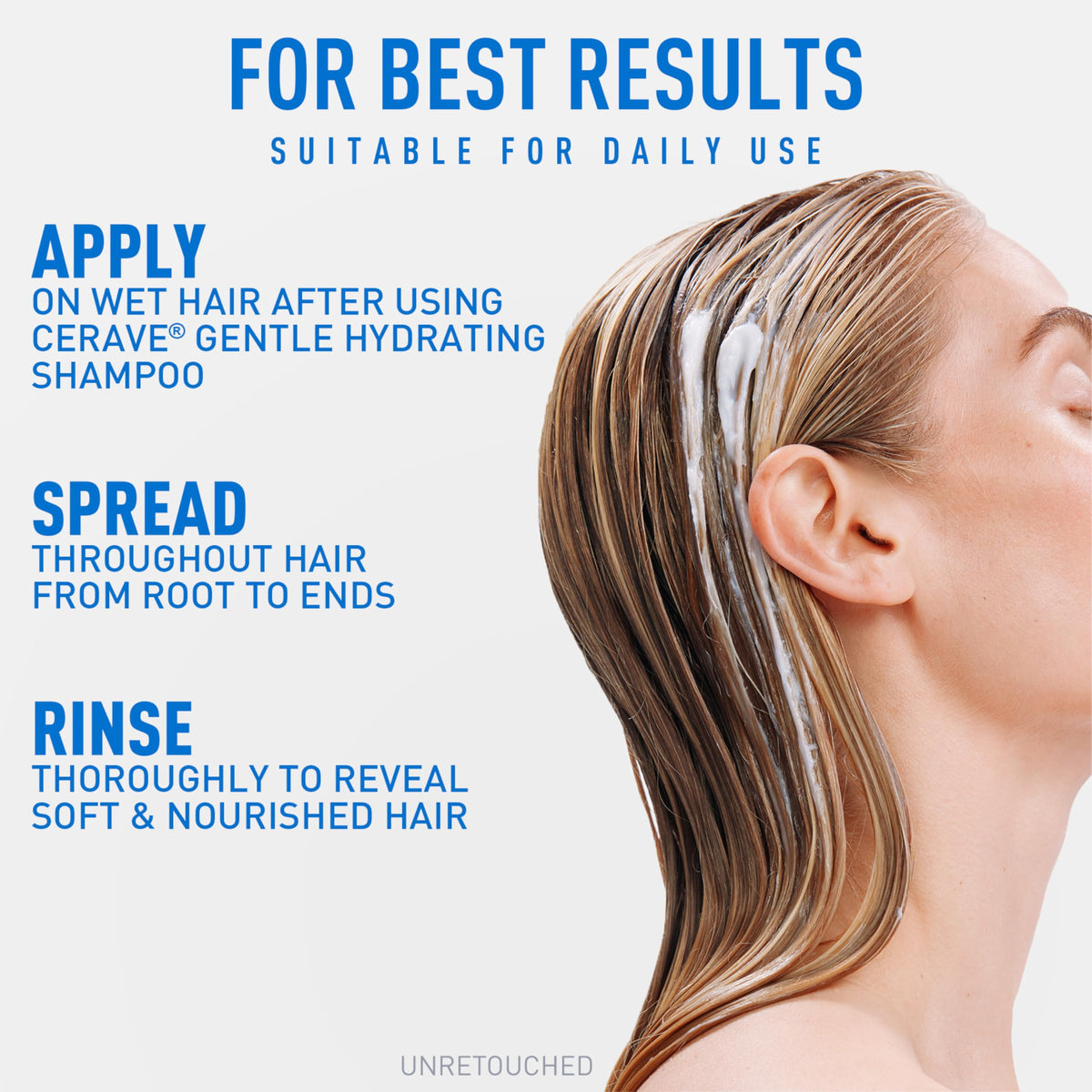 CeraVe conditioner on color-treated hair swatch protecting color vibrancy
