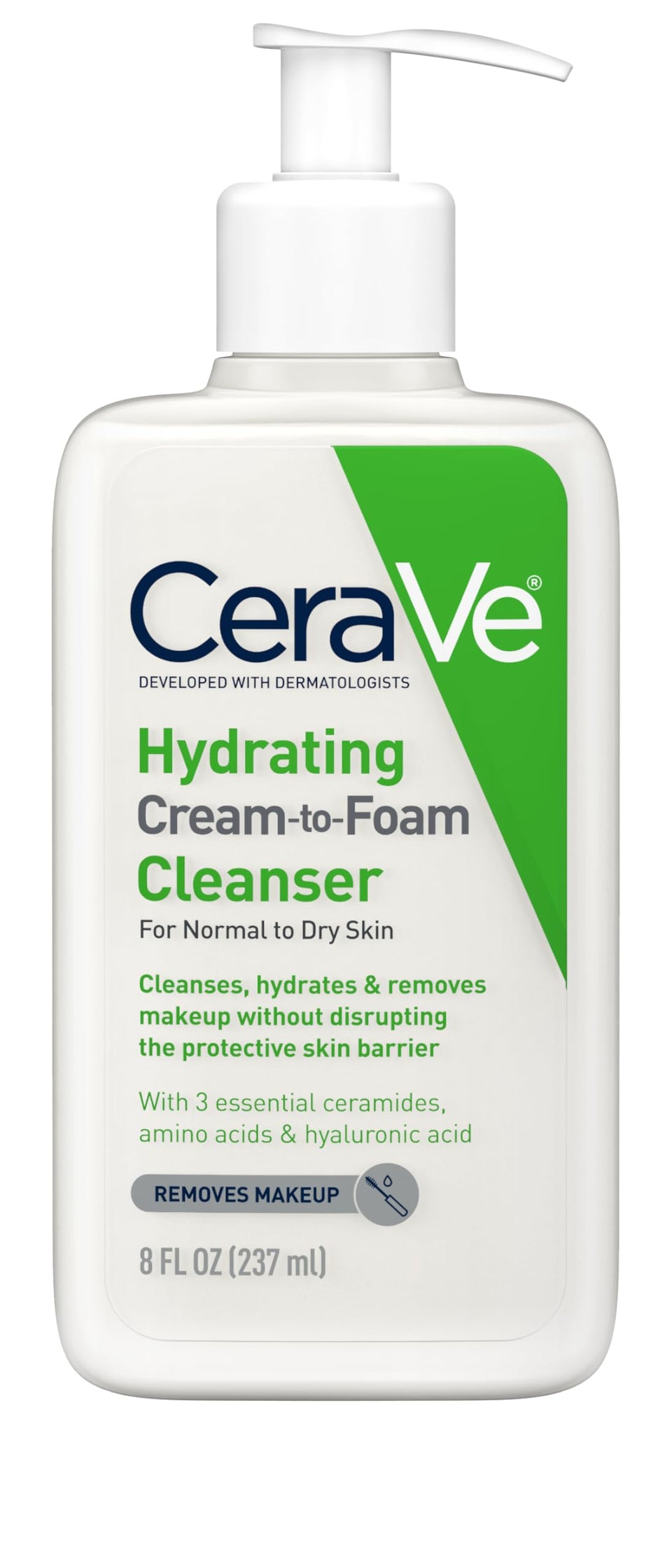 CeraVe front packaging showing 8 oz bottle and product name benefits
