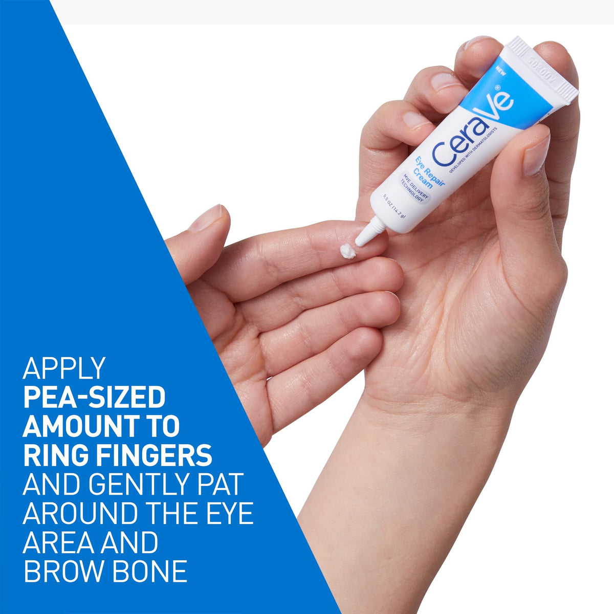 CeraVe application demo patting cream under eye for reduced puffiness