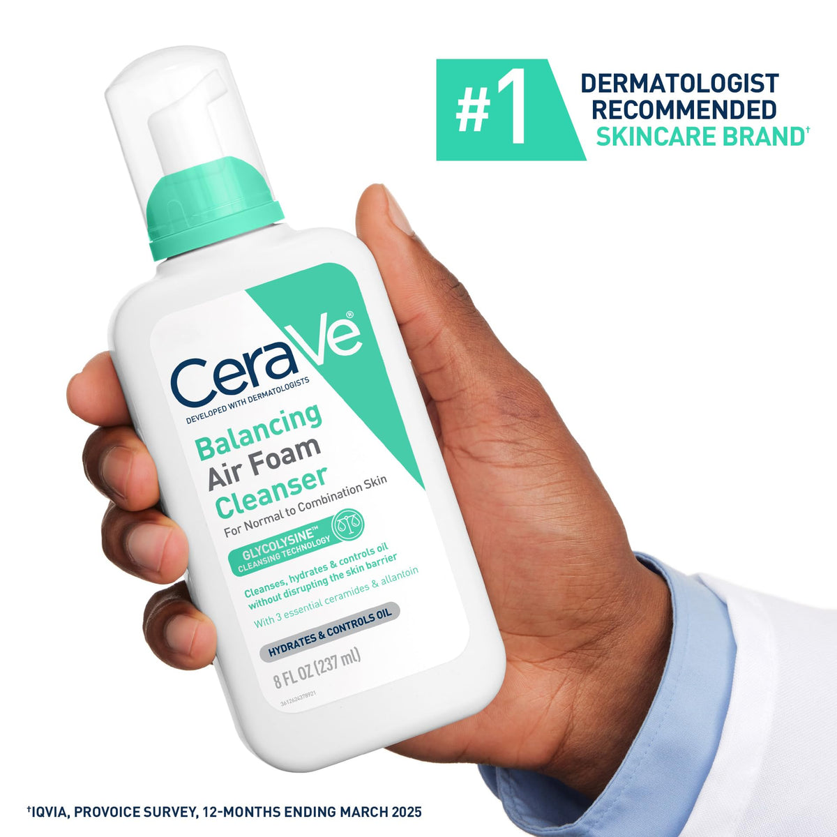 CeraVe foam on hand demonstrating gentle cleansing and control