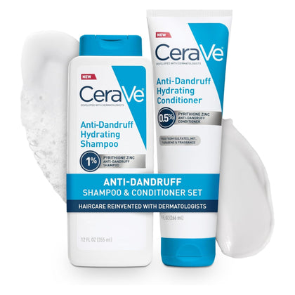 CeraVe front packaging showing shampoo and conditioner for flake control benefit