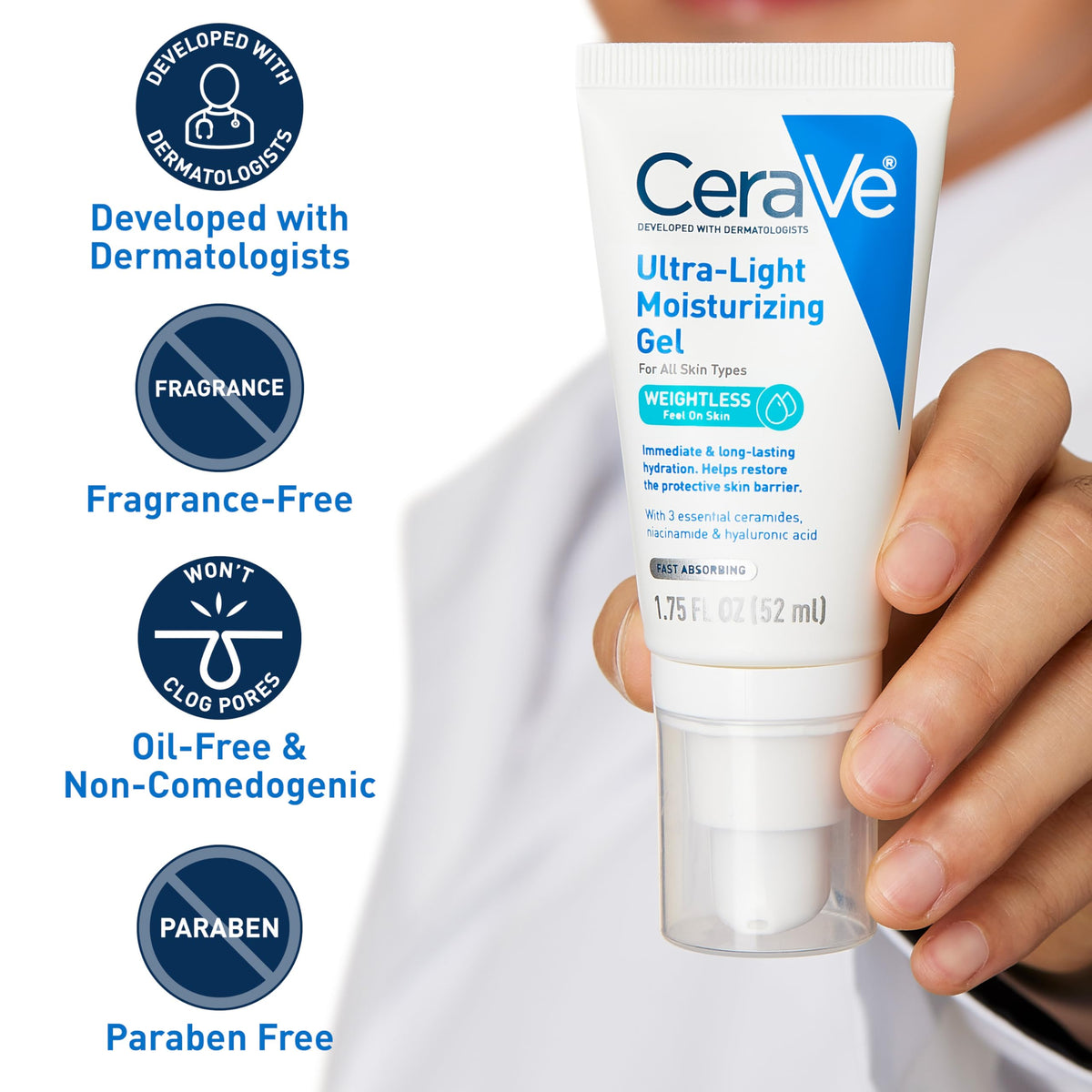 CeraVe moisturizer swatched on hand, illustrating quick absorption and matte finish