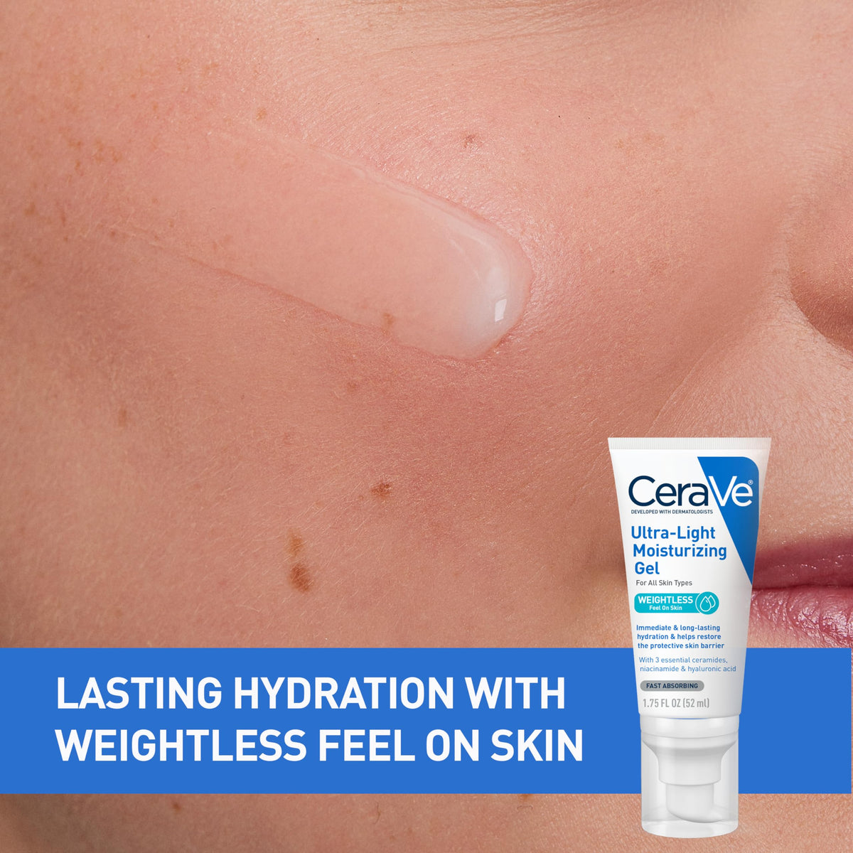 CeraVe gel texture close-up demonstrating smooth, fast-absorbing hydration