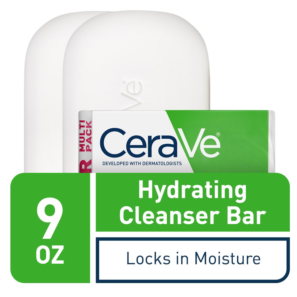 CeraVe hydrating cleanser bar texture close-up highlighting cream-rich formula