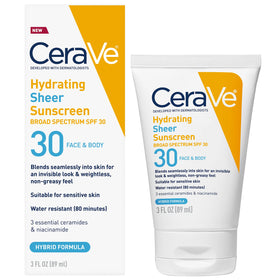 CeraVe front packaging showing SPF 30 and lightweight sunscreen benefits