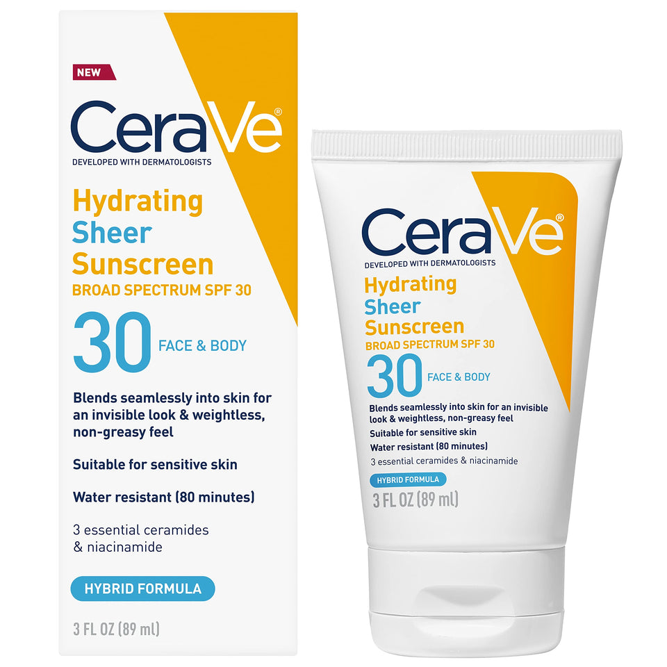 CeraVe front packaging showing SPF 30 and lightweight sunscreen benefits
