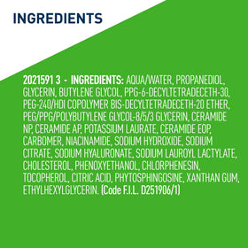 CeraVe product label close-up listing hyaluronic acid and niacinamide benefits