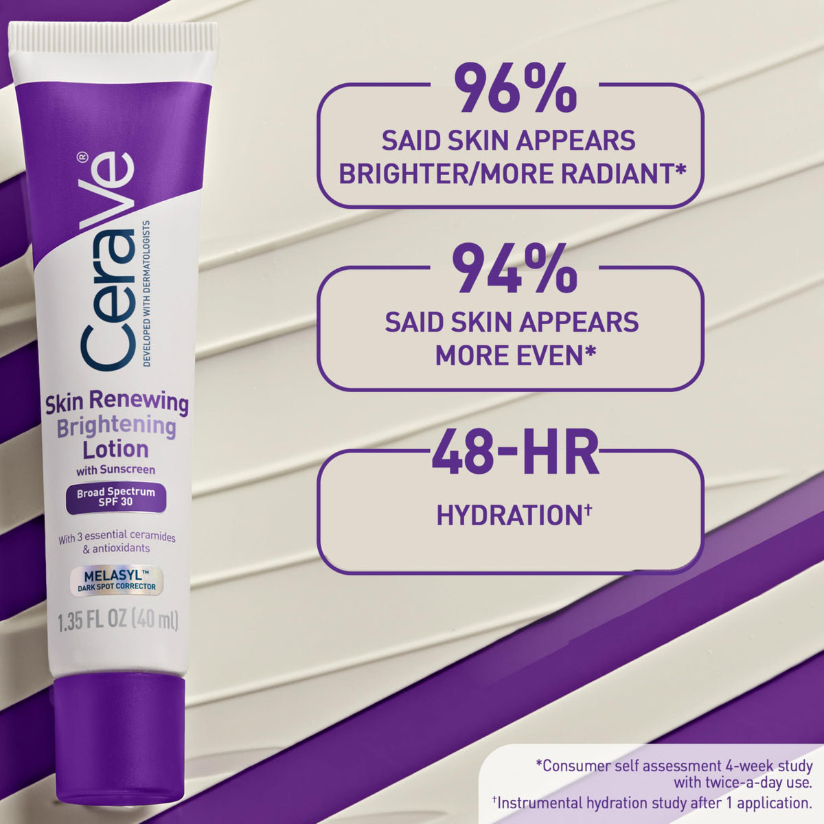 Label close-up highlighting CeraVe ceramides, niacinamide, and SPF information