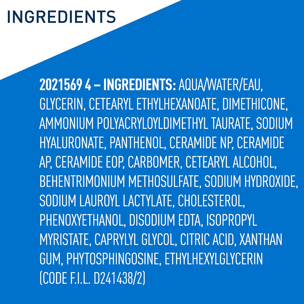 CeraVe ingredient label closeup highlighting ceramides and hyaluronic acid