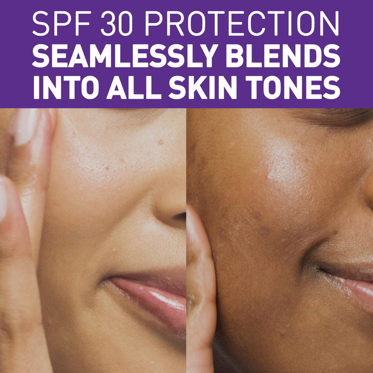 Applying CeraVe brightening lotion to cheek showing even coverage and blendability