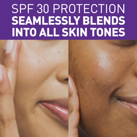 Applying CeraVe brightening lotion to cheek showing even coverage and blendability