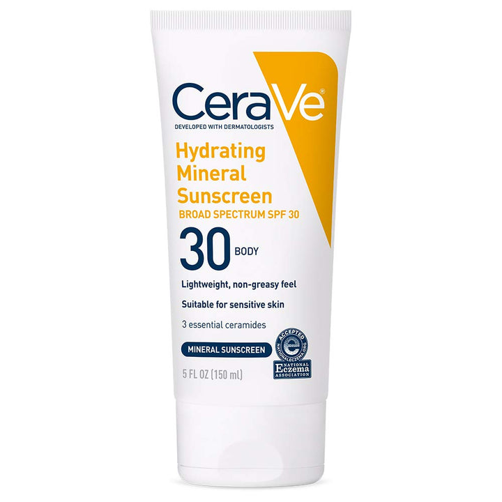 CeraVe front packaging of mineral sunscreen SPF 30 showing size and branding for clear identification