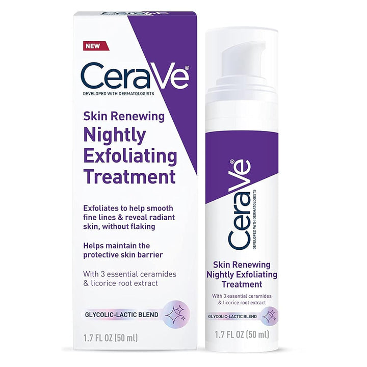 CeraVe front packaging showing treatment bottle and label benefits