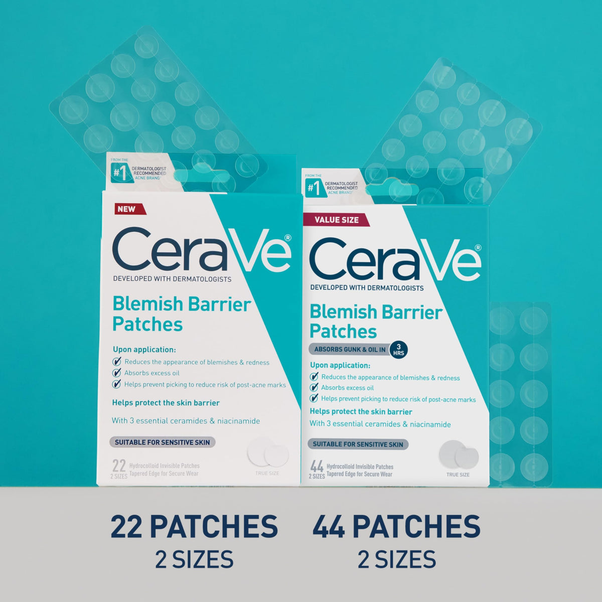 CeraVe patch next to coin for size reference and accurate scale