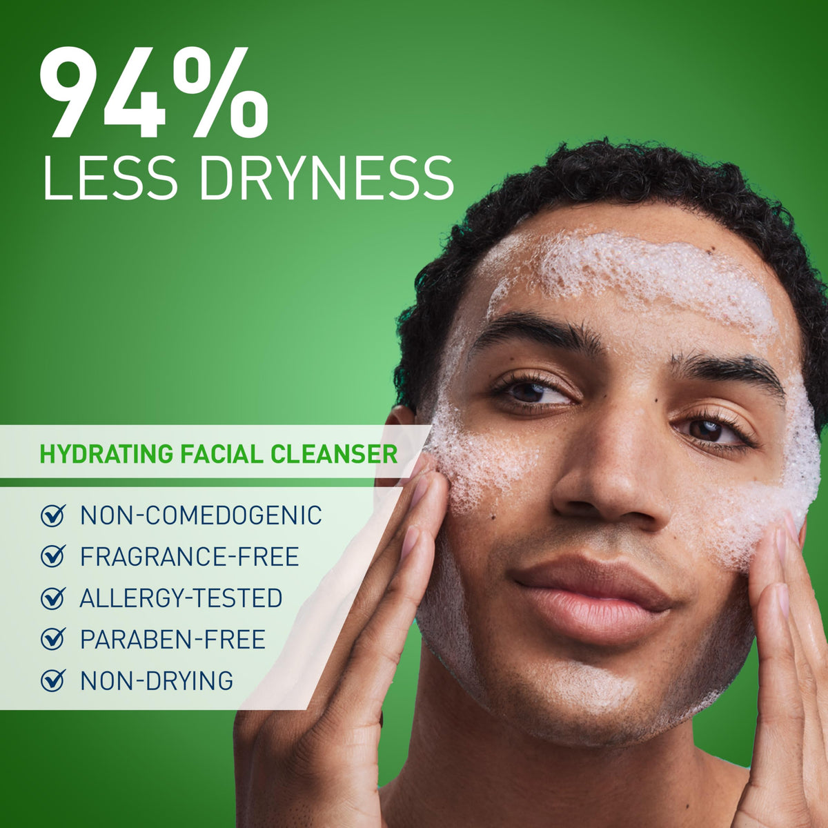 CeraVe cleanser flowing from pump into hand, shows easy application