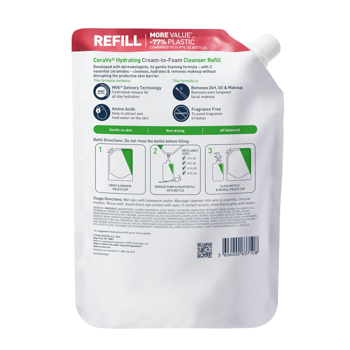 CeraVe refill pouch detail emphasizing economical and sustainable refill