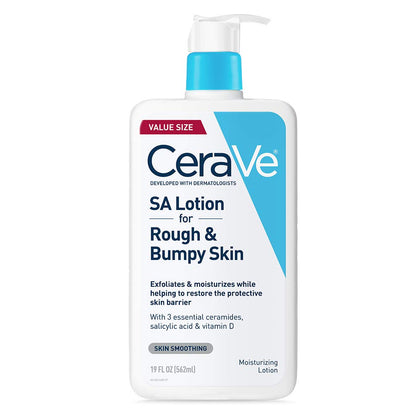 CeraVe front bottle showing product and benefit of smoothing rough skin