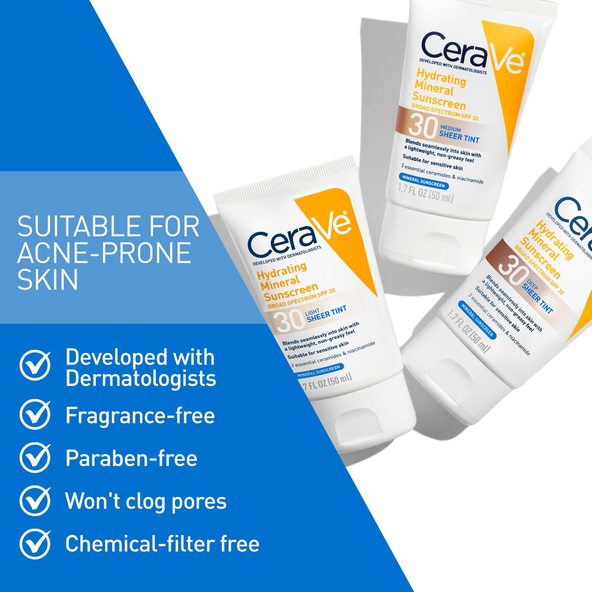 CeraVe before-and-after face comparison showing reduced white cast benefit