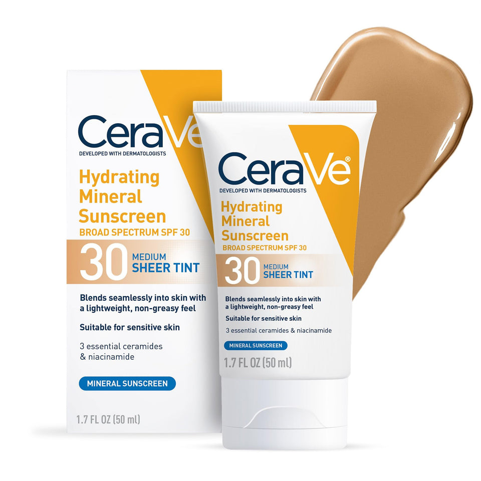 CeraVe front packaging showing SPF 30 and sheer tint for natural protection