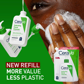 CeraVe 16 oz bottle held next to hand for scale and generous refill supply