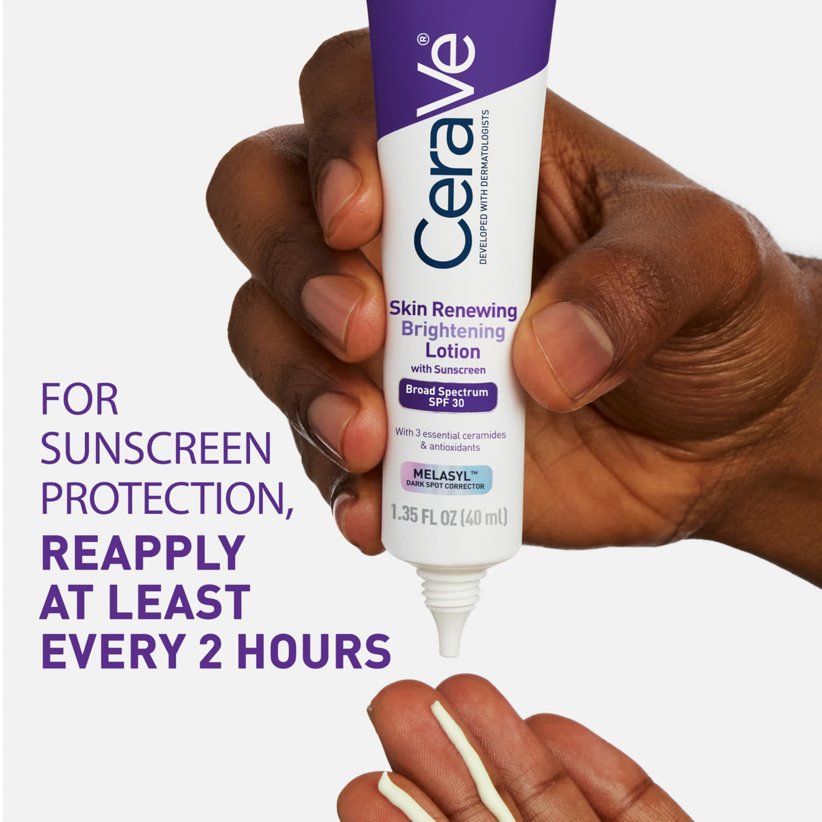 CeraVe 1.35 fl oz bottle next to hand for size comparison and travel convenience