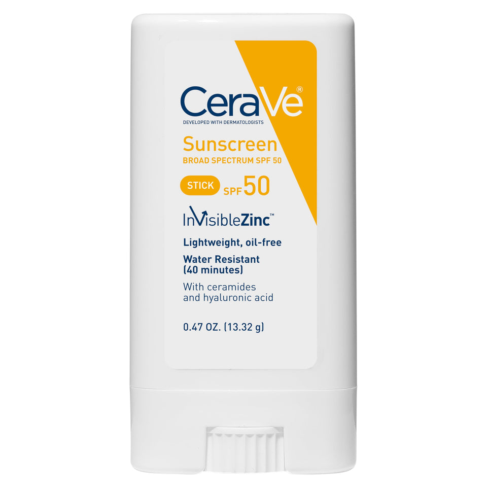 CeraVe stick front packaging showing SPF 50 and clear finish benefit