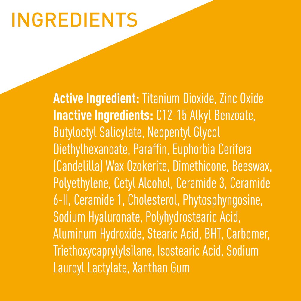 CeraVe stick labeled ingredients highlighting ceramides and hydration benefit