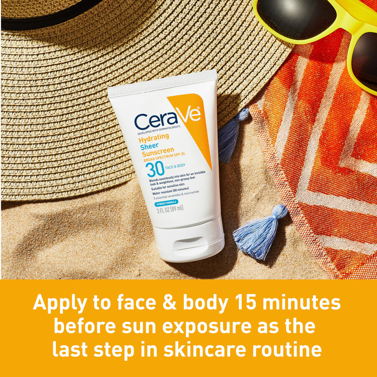 CeraVe sunscreen on forearm demonstrating water-resistant performance
